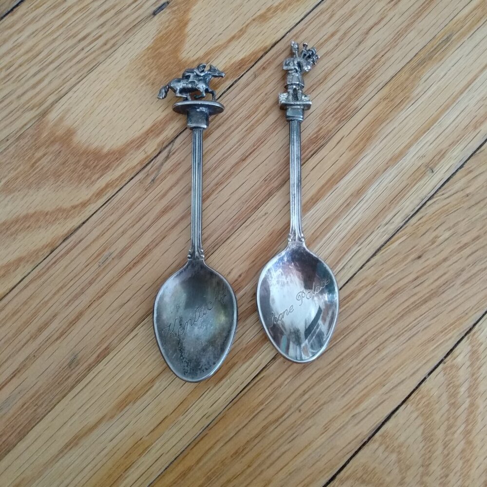 Vintage Souvenir Spoons Kentucky Derby and Scone Palace Castle Figural WAPW